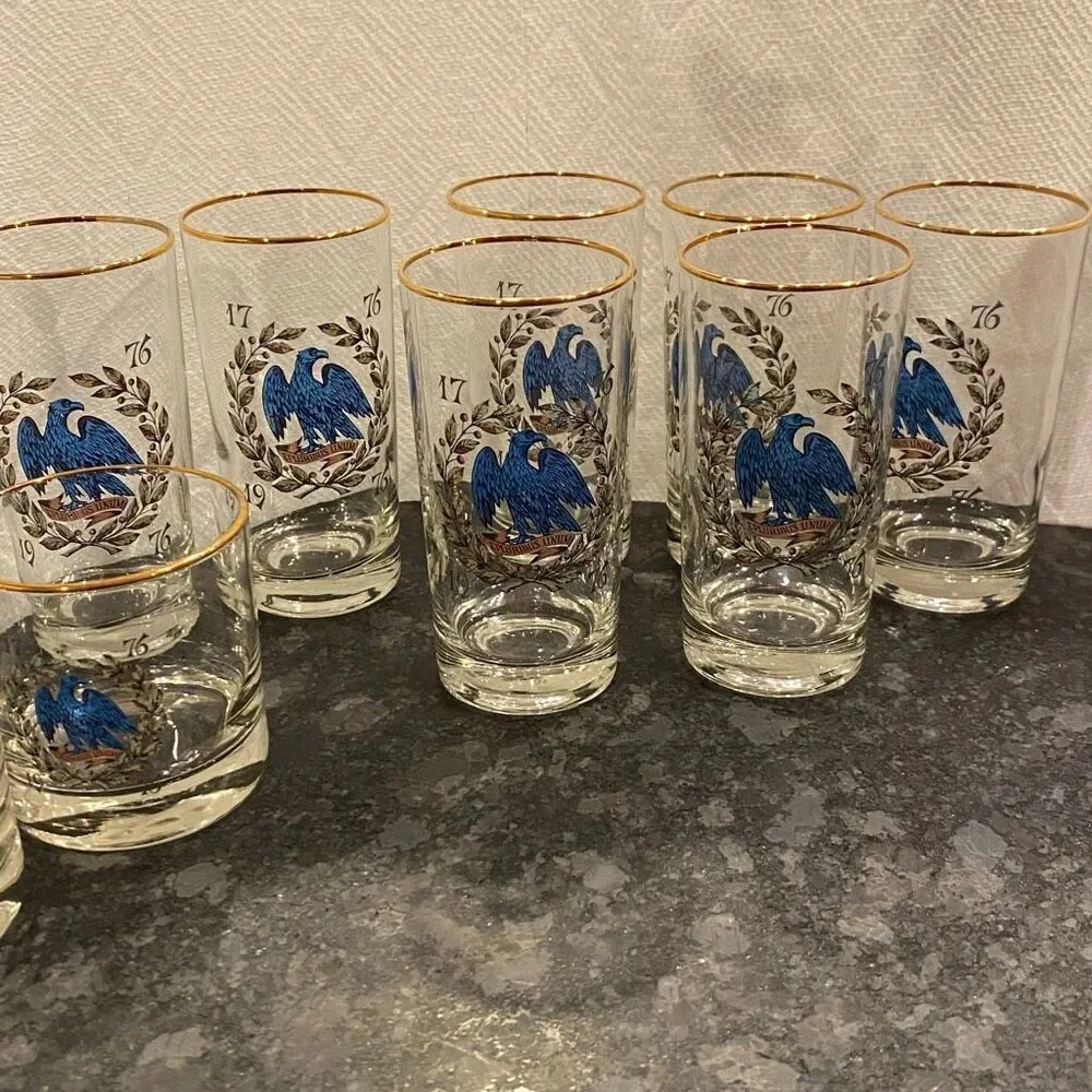 Set Vintage Bicentennial Drinking Glasses Patriotic Eagle Americana Flag